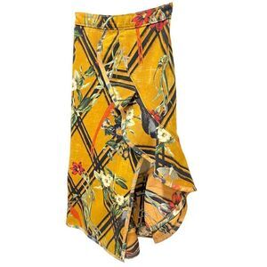 PATBO Floral Printed Knee-Length Ruffle Embellished Skirt with Slit | US 2|